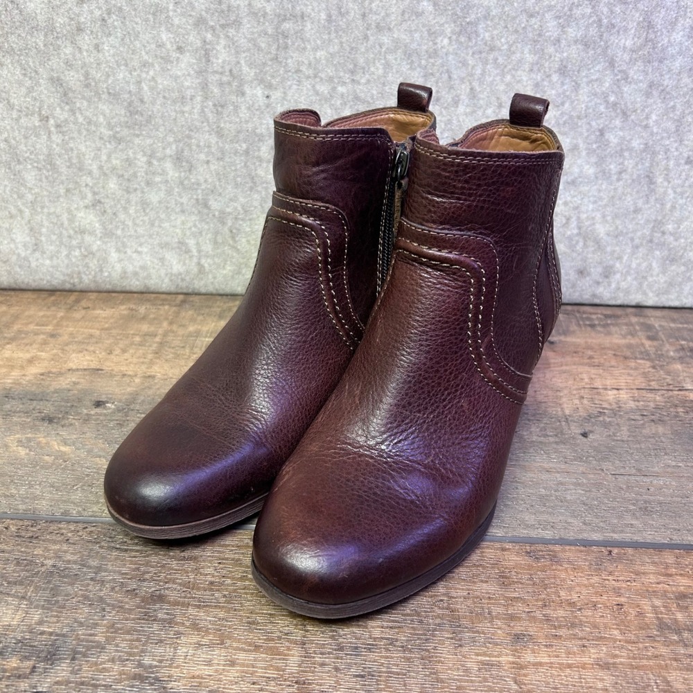 Comfortiva Arnon‎ Womens Brown Leather Ankle Boots Side Zip Block Heel 7.5M